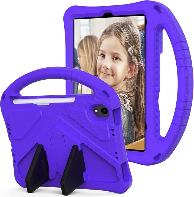 Light Weight Shock Proof EVA Foam Rugged Handle Stand Kids Friendly Anti-Slip Grip Protective Case for iPad Mini 7 (2024) & 6th Generation, Purple