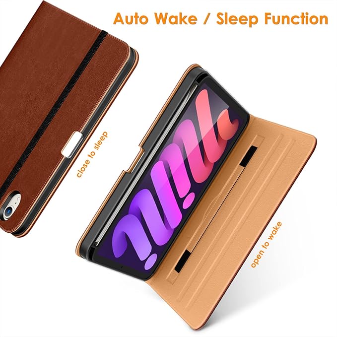 DTTO for iPad mini 7th (A17 Pro) 2024/iPad Mini 6th Generation Case 2021 8.3 Inch, Premium Leather Business Folio Stand Cover for Mini 7/6 with Pencil Holder-Multiple Viewing Angles, Brown