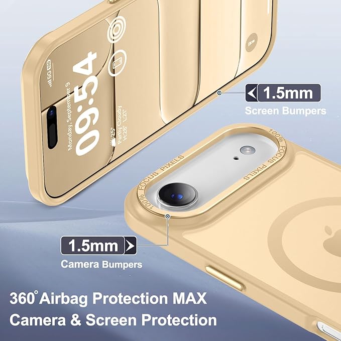 Newfuture Magnetic for iPhone Air Case [Compatible with Magsafe] [Military Grade Drop Protection] Translucent Matte Anti-Scratch Shockproof Protective Phone Cover 6.5 Inch, Creamy Yellow