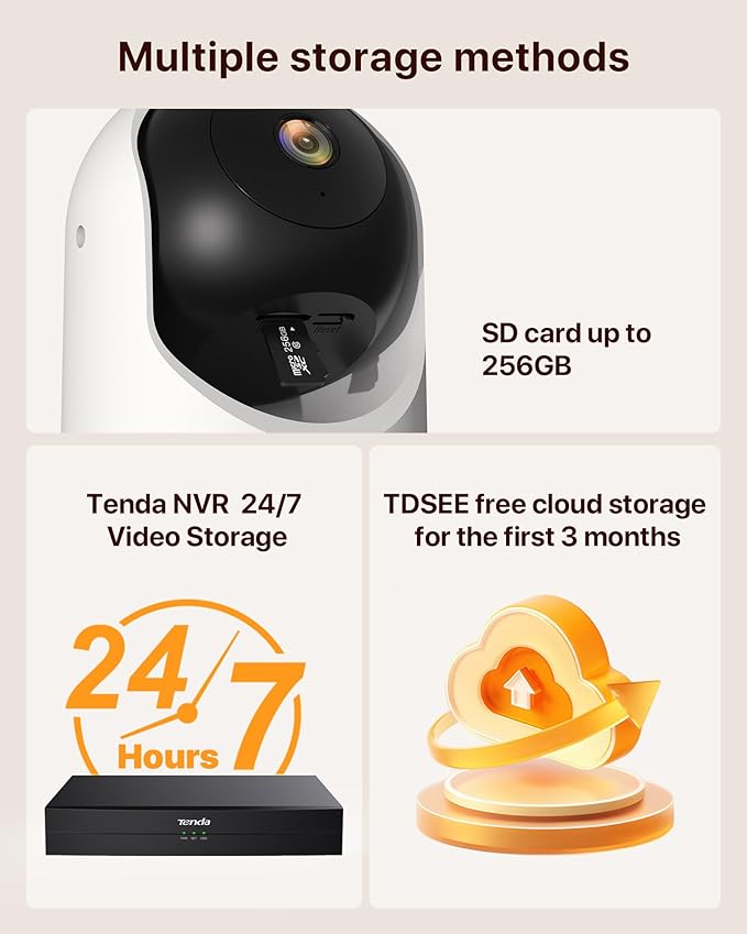 Tenda 2K Indoor Security Camera for Baby Monitor, WiFi 6 Pet/Dog Camera for Home Security, 360° Pan/Tilt, 2-Way Audio, Motion Detection, Night Vision, 24/7 Cloud & SD Card Storage(CP3-V3.0)
