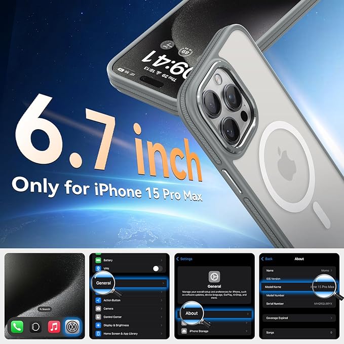 Magnetic 3 in 1 for iPhone 15 Pro Max Case, [Omni-Directional Protection] with 1x Screen Protector + 1x Camera Cover, [Seamless Work with Magsafe] Protective Silm Case for iPhone 15 Pro Max Light Gray