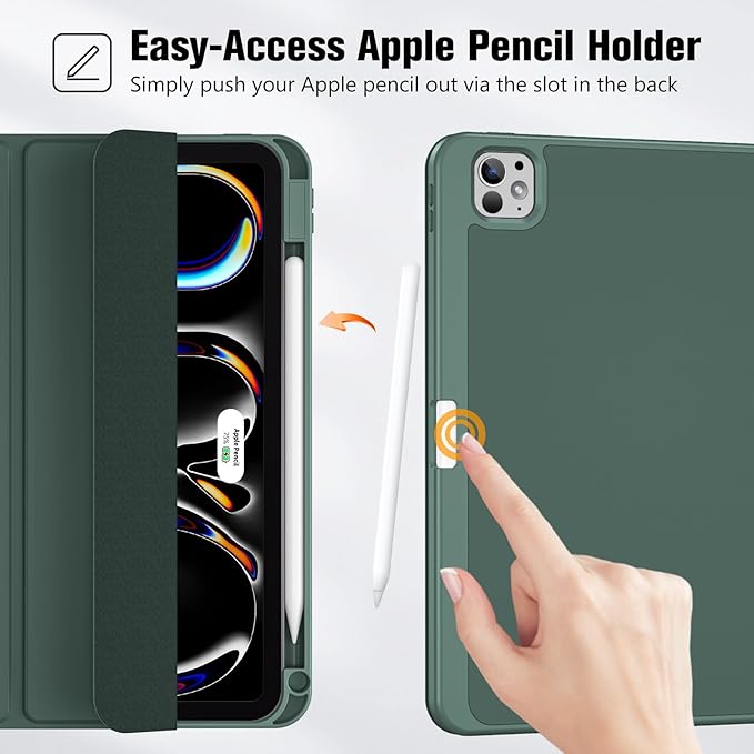 ProCase for iPad Pro 11 Inch Case M5 2025/M4 2024 5th Gen with Pencil Holder, iPad Pro 11"(Model: A3357/A3358/A3359/A2836/A2837/A3006) Trifold Stand Smart Folio with Soft TPU Back Cover -Mgreen