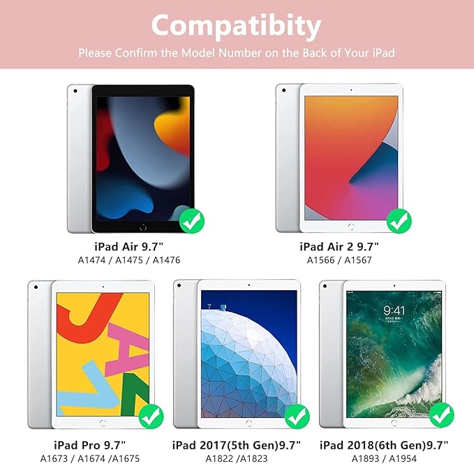 MMK for iPad 6th Generation Case with Keyboard | Compatible with iPad 5th Gen (2017) & iPad Air (1st, 2th Gen | 2013, 2014) & iPad Pro 9.7 inch (2016) | 10 Color Backlight & 360 Rotation-Rose Gold
