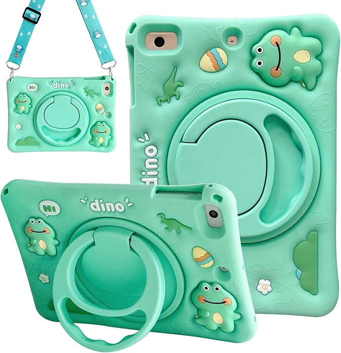 Kids Friendly Case for iPad (A16) 11th Generation 11 Inch (2025), iPad 10th Generation 10.9 Inch (2022), Cute Design EVA Kickstand Shockproof Bumper Case with Shoulder Strap Cover, Dinosaur