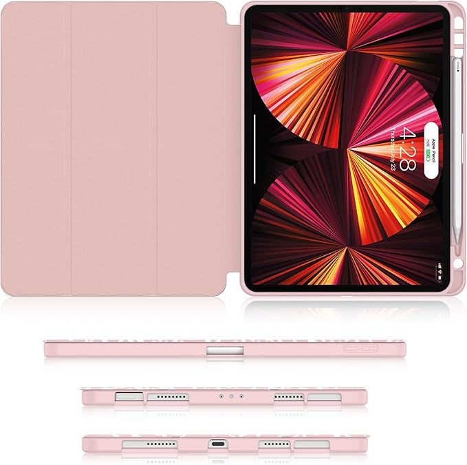 Soke for iPad Pro 11 Case (M2) 2022/2021/2020 with Pencil Holder - [Full Body Protection + Apple Pencil Charging + Auto Wake/Sleep], Soft TPU Back Cover for 2022 iPad Pro 11 inch(Book Pink)
