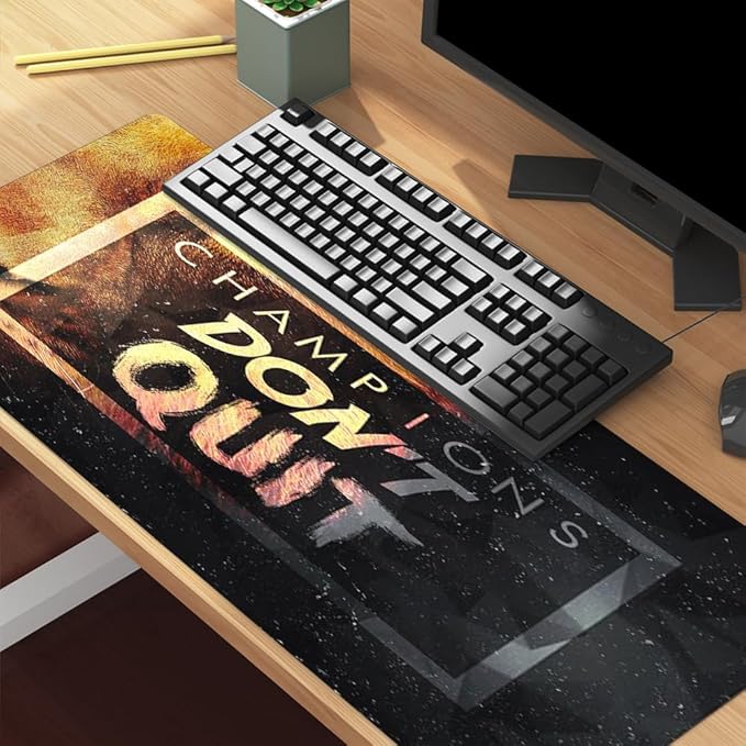 Champions Don’t Quit Inspirational Mousemat Large Gaming Mouse Pad Extended Desk Mousepad with Stitched Edges,Non-Slip Base Water Resist Keyboard Pad for Gamer Office & Home 31.5x15.7 inch