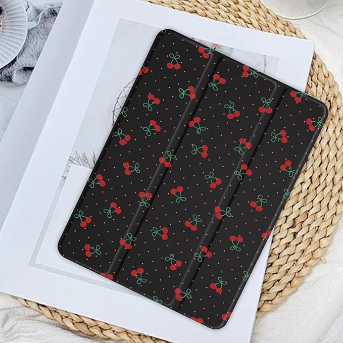 JOYLAND Cute Cherry Polka Dot Case for iPad Pro 13-inch (M4) 2024, Clear Acrylic Hard Back Black Case with Pencil Holder Trifold Stand Tablet Cover (Model Number:A2925/A2926/A3007)