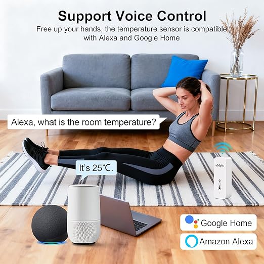 WiFi Thermometer Hygrometer, Wireless Indoor Temperature Sensor with App Alert, Free Data Storage Export, Smart Humidity Meter Monitor for Home Greenhouse, Compatible with Alexa, 4 PCS (with Battery)