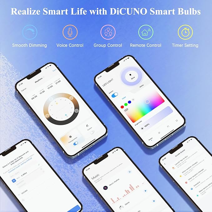DiCUNO MR16 Smart Bulbs Alexa, RGBCW Color Changing Light, 5W GU5.3 Smart Bulb Compatible with Google Home, Dimmable with App, 2.4GHz WiFi, AC/DC 12V, Bi-pin Base, 400LM, Landscape Light, 4-Pack