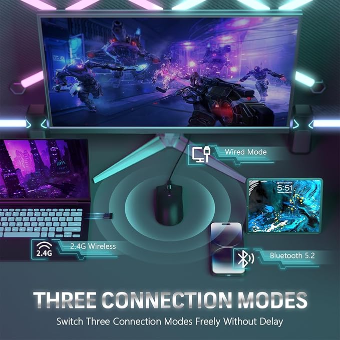 MAGIC-REFINER Attack Shark X11 59g Superlight Wireless Gaming Mouse with Magnetic RGB Charging Dock，BT/2.4G Wireless/Wired Mouse, 22000 DPI，5 Programmable Buttons for PC/Laptop/Mac（Black）
