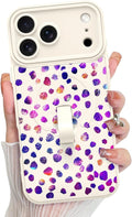 KANGHAR Compatible with iPhone 17 Pro Case, Support for MagSafe, Silicone Cute Iridescent Pattern Leopard Print Cheetah, Wristband Kickstand Shockproof Soft Slim Cover for Girls Women, White
