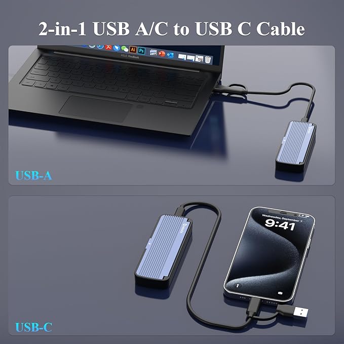 NVMe Enclosure, Tool-Free Installation, USB 3.2 Gen 2 (10 Gbps) to M.2 NVME M-Key/(B+M) Key SSD Adapter Support UASP and Trim, for SSDs 2230/2242 /2260/2280