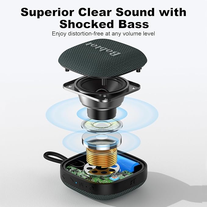 Bobtot Portable Bluetooth Speakers, Wireless IPX7 Waterproof Mini Speaker with 16H Playtime, Loud Stereo Sound, TWS, Built-in Microphone, Small Size with Lanyard, Darkblue