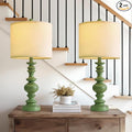 BOBOMOMO 24" Farmhouse Table Lamps Set of 2 – Sage Green Bedside Lamps with Linen Shades, Medium Traditional Lamps for Living Room, Bedroom, and Entryway, Vintage Lamp with Soft Natural Serenity
