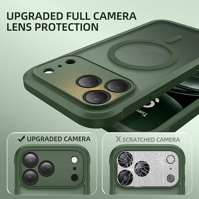 BERFY for iPhone 17 Pro Max Case, Compatible with MagSafe, Built-in Glass Screen Protector, Camera Protection, Shockproof Full Body Phone case 6.9", Translucent Deep Green