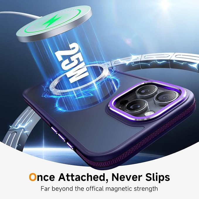 Magnetic 3 in 1 for iPhone 16 Pro Max Case, [Omni-Directional Protection] with 1x Screen Protector + 1x Camera Cover, [Seamless Work with Magsafe] Protective Silm Case for iPhone 16 Pro Max Purple