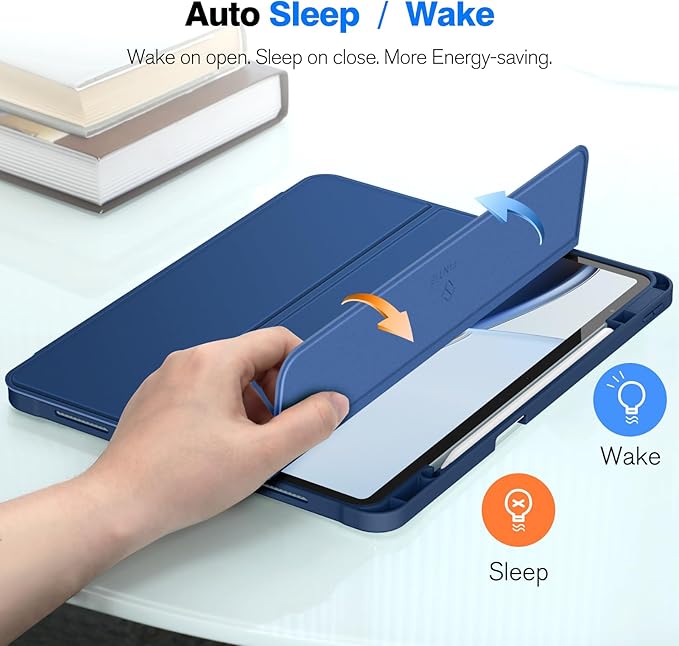 Fintie SlimShell Case for iPad Air 13-inch M4/M3/M2 (2026/2025/2024) - [Built-in Pencil Holder] Soft TPU Protective Stand Back Cover with Auto Wake/Sleep, Navy