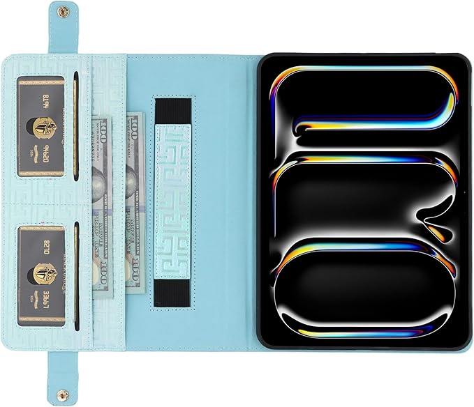 Shiny Case for iPad 9th 8th 7th Gen 10.2"/iPad Air 2019/iPad Pro 10.5, Techcircle Crossbody Iridescent Folio Stand Wallet Case with Pencil Holder+Card Slots+Hand Strap+Shoulder Strap, Shiny Blue