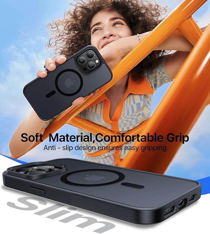 Magnetic for iPhone 15 Pro Case,[Compatible with MagSafe][Military-Grade Drop Protection][Anti-Yellowing] Shockproof Protective Translucent Matte Cover for iPhone 15 Pro Phone Case,Black