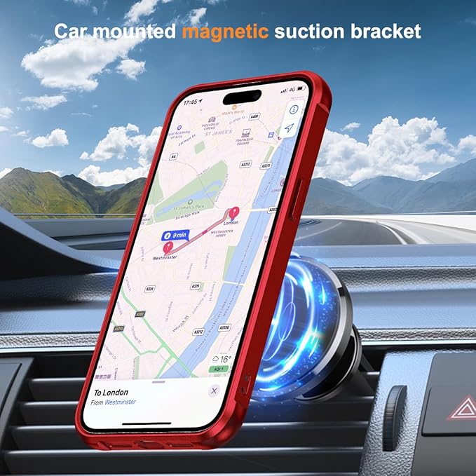 SKYLMW Compatible with iPhone 11 Case with Invisible Magnetic O-Ring Stand Military-Grade Case for iPhone 11 6.1" [Compatible with Mag-Safe][Great Grip Feeling], Red