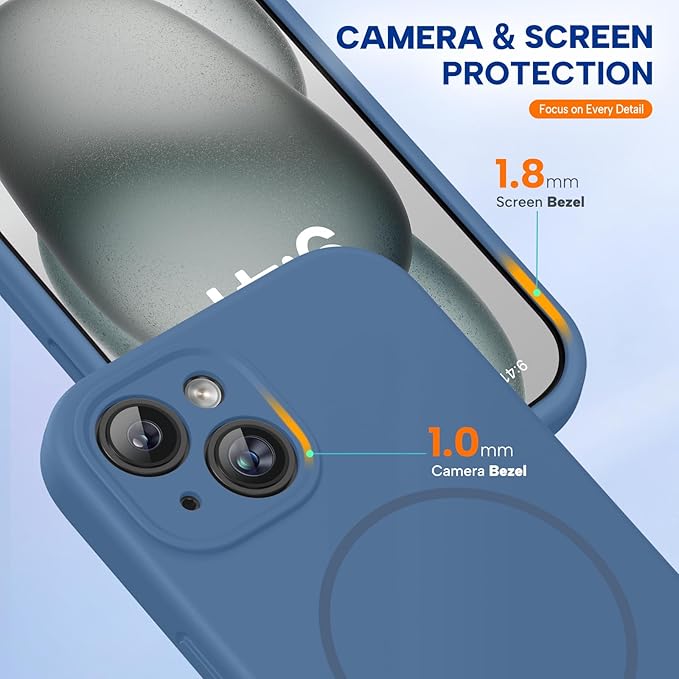 Miracase Magnetic for iPhone 15 Plus Case, [Soft Anti-Scratch Microfiber Lining], Magnetic for MagSafe, Liquid Silicone Shockproof Drop Protection Phone Case for 15 Plus, Glass Blue