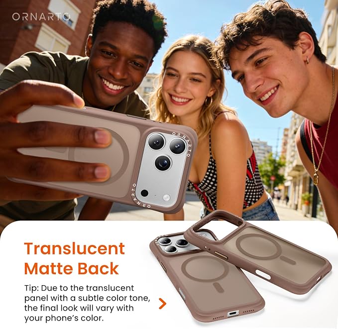 ORNARTO Magnetic for iPhone 17 Pro Max Case, 20FT Military-Grade Drop Protection, Compatible with MagSafe, Slim Shockproof Translucent Matte Phone Case for iPhone 17 Pro Max 6.9", Brown