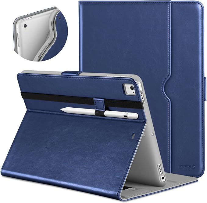DTTO for iPad 9.7 Inch 5th/6th Generation 2018/2017 Case with Apple Pencil Holder, Premium Leather Folio Stand Cover Case for Apple iPad 9.7 inch, Also Fit iPad Pro 9.7/Air 2/Air - Navy Blue