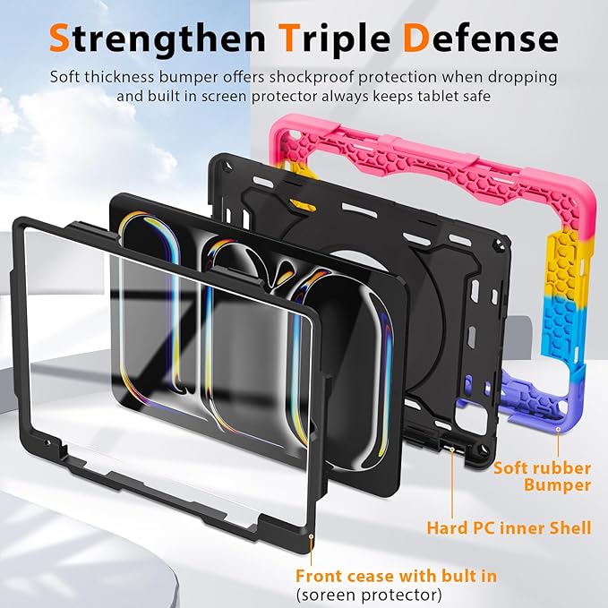ROISKIN for iPad Pro 11 inch Case (M5/M4 (2025/2024)), Pro 11'' 6th/5th Gen -with HD Screen Protector, 360 Kickstand/Handle, Shoulder Strap, Pen Holder, Heavy Duty Military Grade - Kids Friendly
