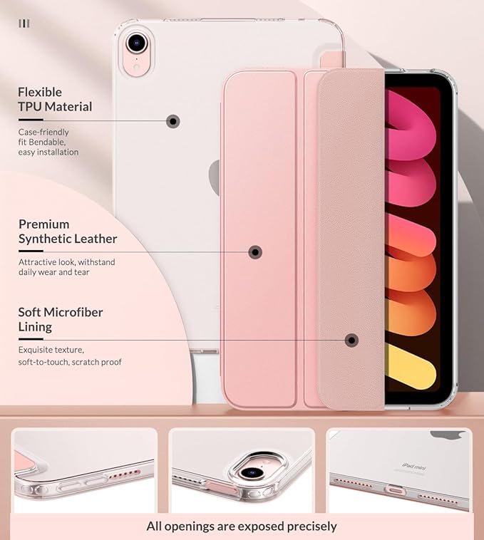 MoKo Case Fit New iPad mini 7 (A17 Pro) 2024, iPad mini 6th Generation Case 2021 (8.3-inch), iPad mini 6 Case, Soft TPU Translucent Frosted Back Cover Case for iPad mini 7th, Rose Gold
