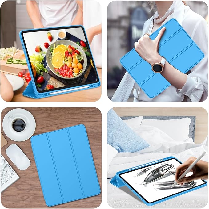 iMieet Case for iPad Pro 11 Inch (M5) 2025 /(M4) 2024 5th Gen, Trifold Stand Smart Cover with Pencil Holder and Soft TPU Back, Auto Wake/Sleep (Ocean Blue)