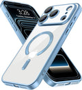 Hython Magnetic Clear for iPhone 17 Pro Case with Camera Lens Protector [Compatible with MagSafe] Luxury Plating Edge Slim Soft TPU Cover Protective Phone Case for iPhone 17 Pro, Matte Light Blue