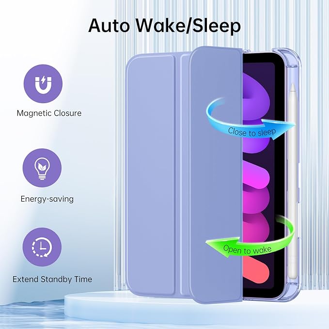 MoKo for iPad mini 7 A17 Pro Case 2024, iPad mini 6th Generation Case 8.3 Inch 2021 with Pencil Holder, Slim Light Trifold Smart Protective Cover with Hard PC Translucent Back Shell, Lavender Purple