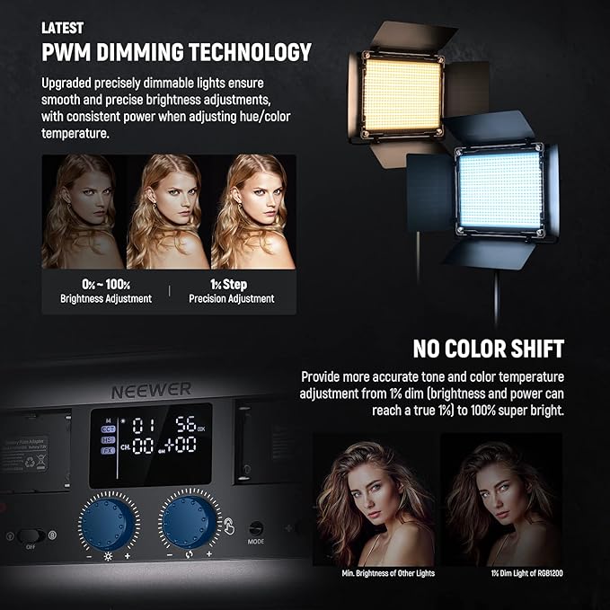NEEWER RGB1200 RGB LED Video Light Panel with APP/2.4G Control, 60W Studio Photography Lighting 22000Lux@0.5m/1% Precise Min Dimming/360° Full Color/ CRI97+/TLCI98+/2500K-8500K/18 Effect with Barndoor