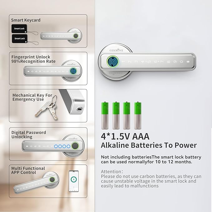 Fingerprint Smart Lever Lock TUYA APP Control Keyless Entry Bluetooth Touchscreen Indoor Handle Biometric Electronic Digital Door Knob with Keypad Suitable for Hotel Office Apartment Bedroom