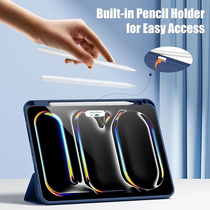 Kidopire New Compatible with iPad Pro 11 Inch Case (M4 2024/M5 2025) with Pencil Holder, Smart Cover with Protective Trifold Stand & Soft TPU Back, Auto Wake/Sleep, Support Pencil Pro, Dark Blue