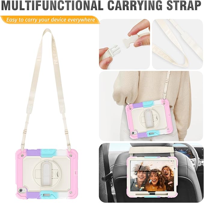 HXCASEAC Shockproof Case for iPad Air 11 inch M4 M3 M2 (2026 2025 2024), Full Body Protective with Pencil Holder, Built-in Screen Protector, Rotating Stand, Hand Strap, for iPad Air 11 Case (Pink)