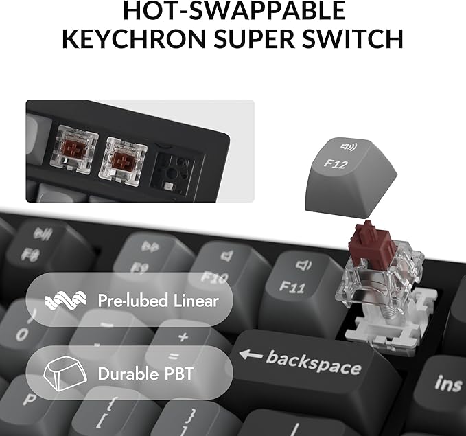 Keychron K10 Max Wireless Custom Mechanical Keyboard, QMK 2.4 GHz Bluetooth Full-Size with Hot-swappable Keychron Super Brown Switch Compatible with Mac Windows Linux (RGB Backlit)