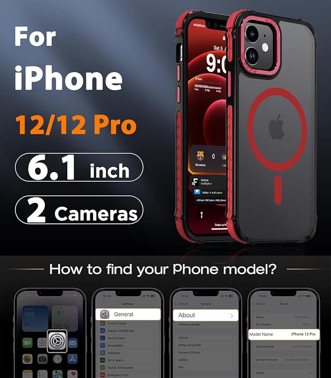 DEERLAMN Strong Magnetic Case for iPhone 12/12 Pro 6.1-Inch,[Compatible with Magsafe][Military Grade Drop Protection] Translucent Matte Shockproof Protective Phone Cover-Frosted Red
