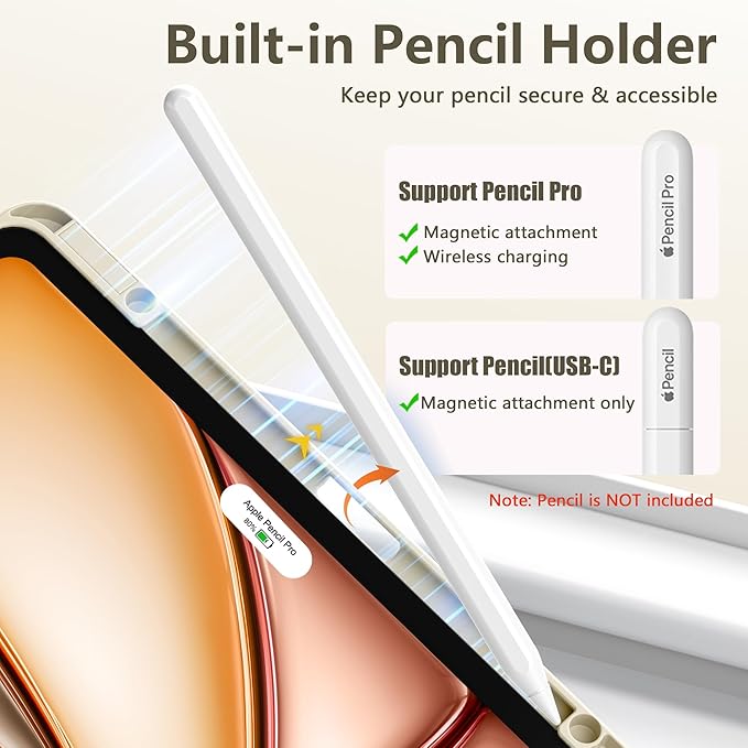 Wenlaty for iPad Air 13 Inch Case M4/M3/M2 (2026/2025/2024) with Pencil Holder, Slim Trifold Stand Protective Cover for iPad Air 13 Case with Clear Transparent Back, Auto Wake/Sleep -Starlight