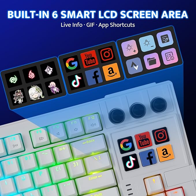 darkFlash K87PRO TKL Mechanical Keyboard with 6 LCD Stream Control Keys & 3 Media Knobs – Gasket Mount, Hot-Swappable RGB Gaming & Streaming Macro Keyboard for PC & Mac (White)