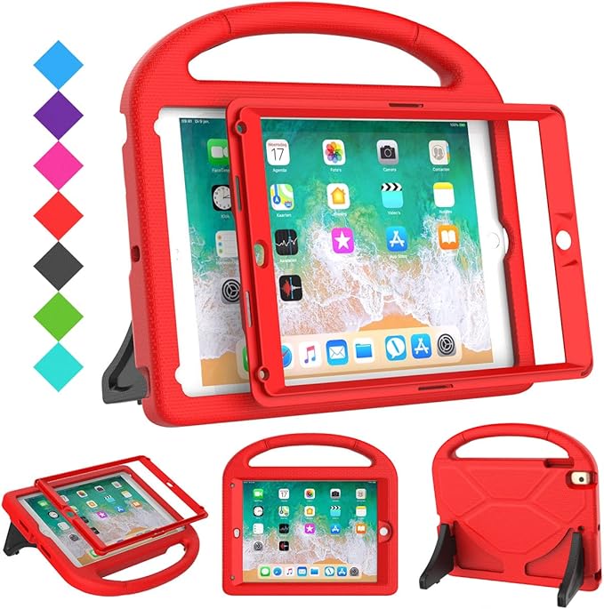 SUPLIK Kids Case for iPad 5th/6th Generation(9.7 inch, 2017/2018), iPad Air 2/1 & Pro 9.7 Case with Screen Protector, Durable Protective Cover with Handle Stand for Apple iPad 5/6 Gen, Red