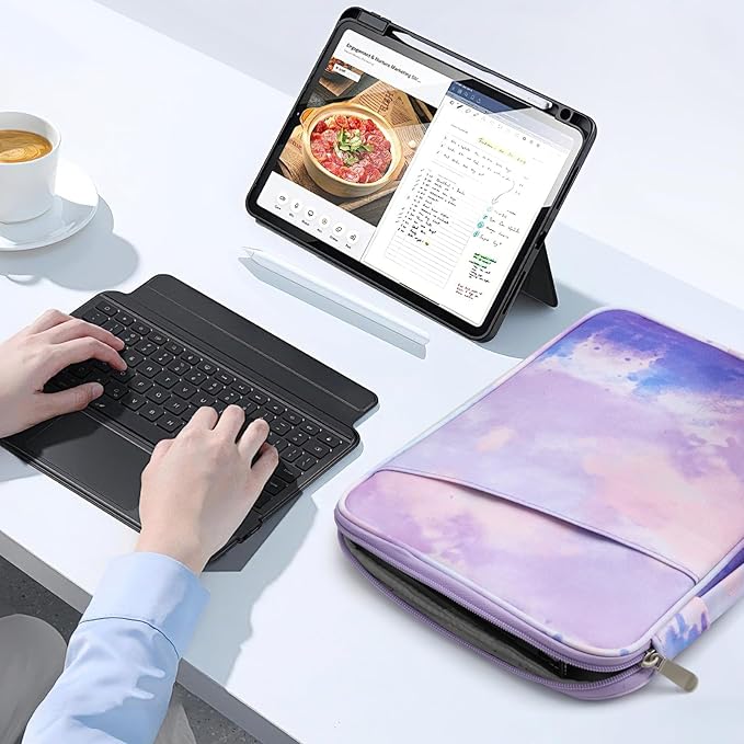 TiMOVO 9-11" Tablet Sleeve Bag for iPad 11-inch A16 2025, iPad 10.9"/10.2"| Air 11 Inch/5th/4th Gen. 10.9", Galaxy Tab A9+/A11Plus 11", Protective Bag with Pockets, Watercolor Purple