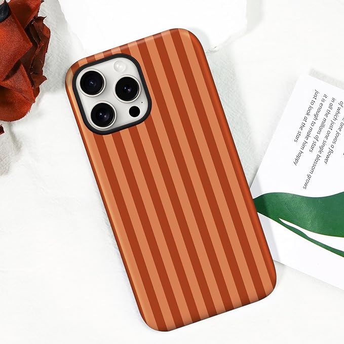 Magnetic for iPhone 13 Pro Case Cute Stripes Phone Case, Shockproof Slim TPU and Hard PC Protective Phone Cover Compatible with MagSafe Designed for Women Girls, Deep Brown