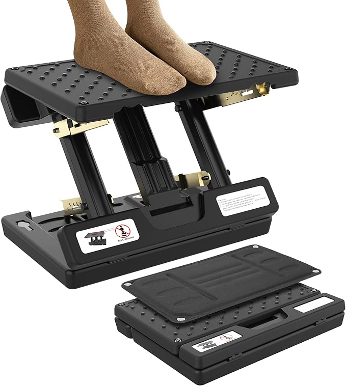 Foot Rest for Under Desk at Work,Height Adjustable footrest,with Massage Roller and Soft Pad,Foldable, Ergonomic,for Car,Office,Computer,Gaming,Adjustable Metal Frame,All-Season Use(Black)