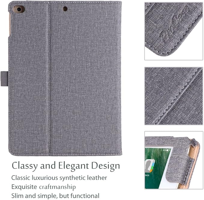 ProCase for iPad 9.7 Inch iPad 6th/5th Generation Case 2018 2017/iPad Air 2/Air 1 Case, Premium Leather Folio Corner Protection Multi-Angle Viewing Stand Cover with Front Pocket Pen Loop -Grey
