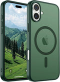 SUPFINE Magnetic for iPhone 16 Case (Compatible with MagSafe) (Military Grade Drop Protection) Slim Translucent Matte Shockproof with Anti-Fingerprint Phone Case,Forest Green