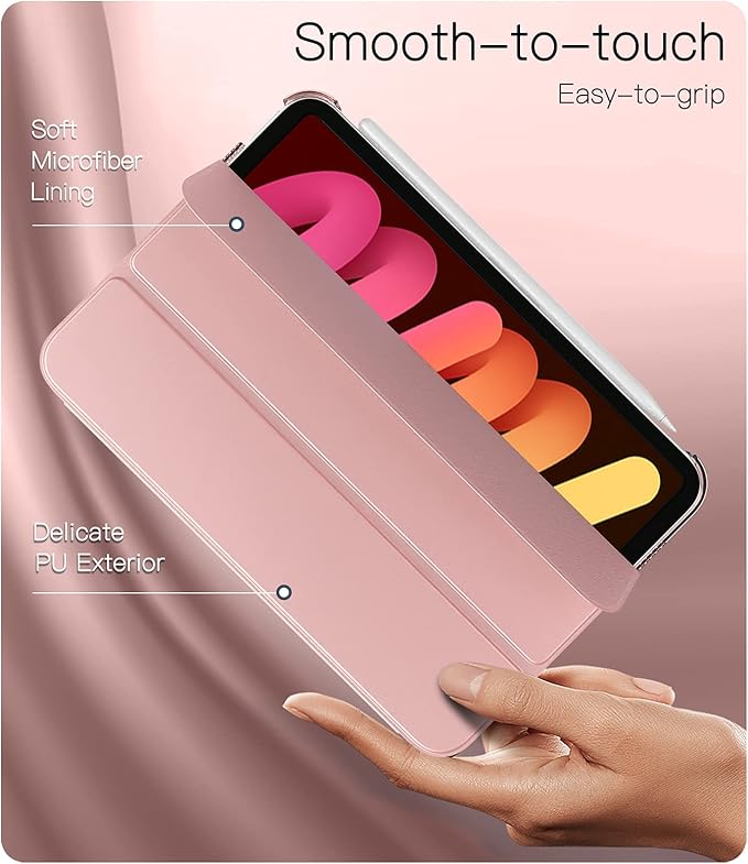 TiMOVO Case for iPad mini 7 A17 Pro 8.3-inch 2024, iPad mini 6th Generation Case, Slim Translucent Hard Back Folio Cover Support Touch ID & Apple Pencil Charging, Auto Wake/Sleep - Rose Gold