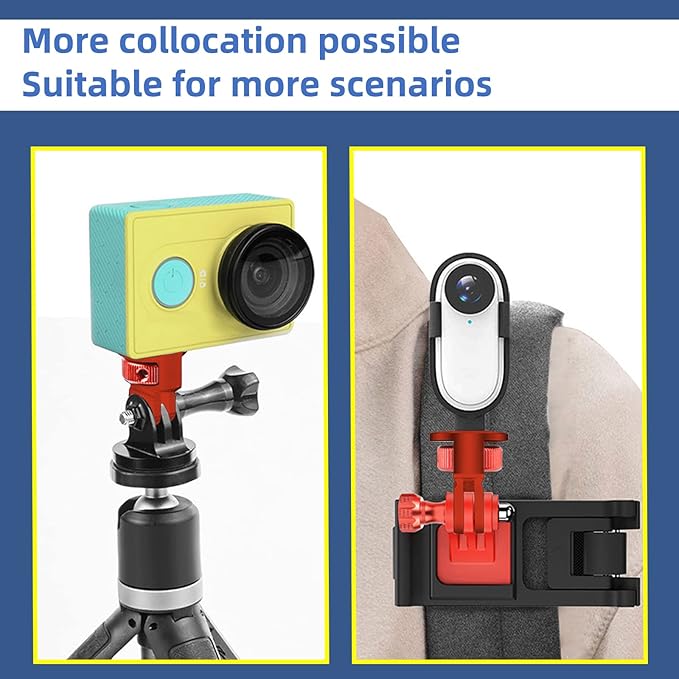Camera Tripod Mount for Gopro Adapter, 360° Adjustment 1/4-20 Screw Conversion Adapter for GoPro Hero10, Insta360 ONE X3, X2, Go 2, Xiaomi Yi and Other Action Cameras (red)
