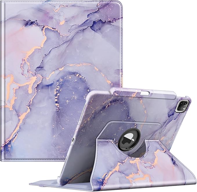 Fintie Rotating Case for iPad Pro 12.9-inch 6th Generation 2022-360 Degree Swiveling Protective Cover with Pencil Holder, Auto Sleep/Wake, Also Fit iPad Pro 12.9" 5th/4th/3rd Gen, Lilac Marble