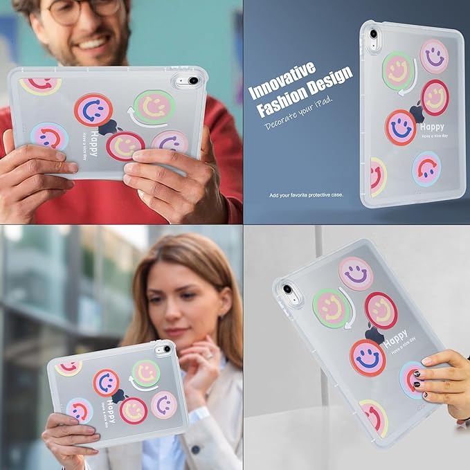for iPad Pro 12.9 inch Case 6th/5th/4th/3rd Generation (2022/2021/2020/2018) Frosted Translucent Clear Slim Lightweight Cover Soft TPU Back Shockproof Silicone Shell,Smiling Happy Smile Face